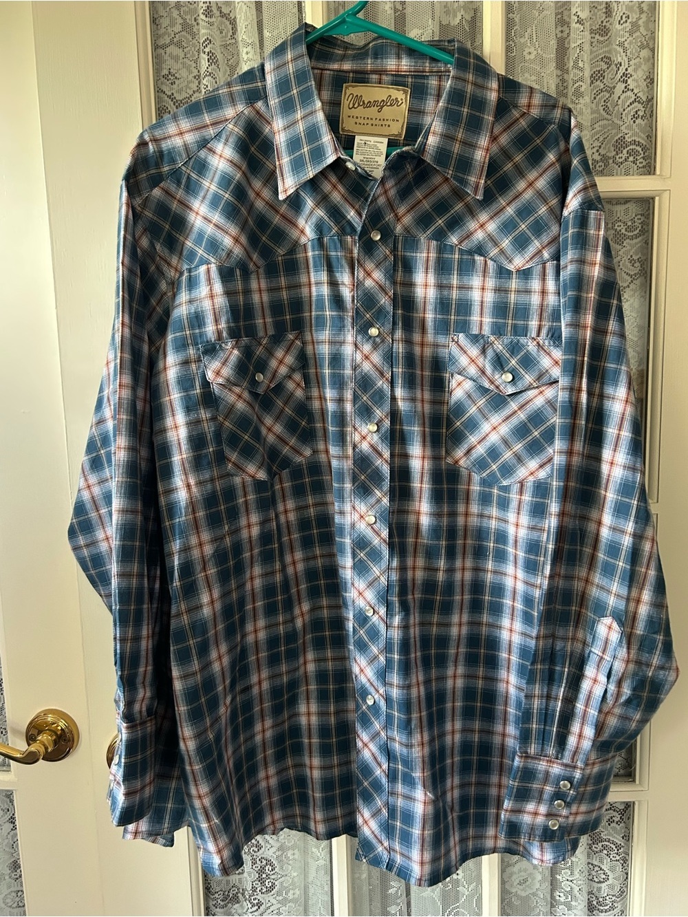 Wrangler Blue and White Plaid Western Button-Down Shirt Sz 3Xl